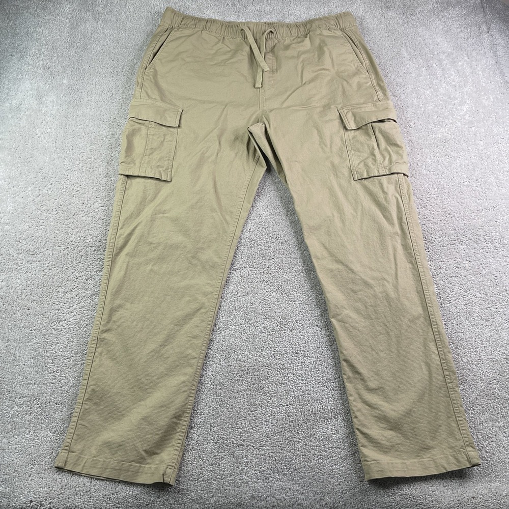 Eddie Bauer Pants Mens XL Khaki Tan Cargo Ripstop Elastic Waist Drawstring Hike